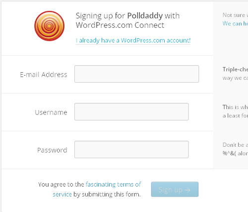 регистрация аккаунта на Polldaddy